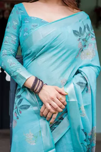 skyblue ready to wear saree with  blouse