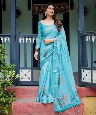 skyblue ready to wear saree with  blouse 4