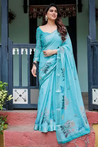 skyblue ready to wear saree with  blouse