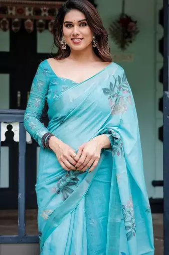 skyblue ready to wear saree with  blouse