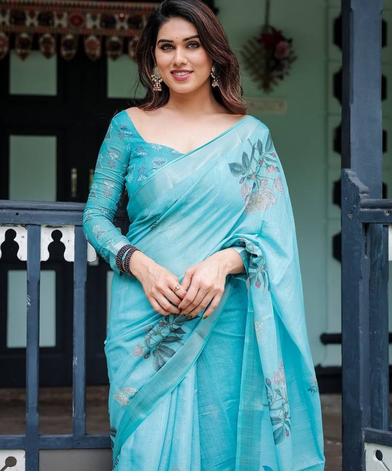 skyblue ready to wear saree with blouse