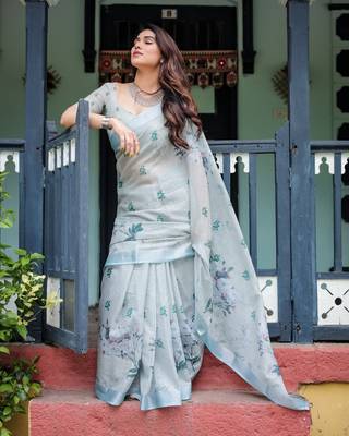 skyblue ready to wear saree with  blouse 4