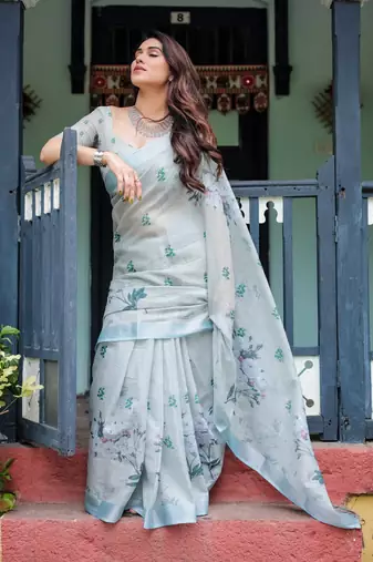 skyblue ready to wear saree with  blouse