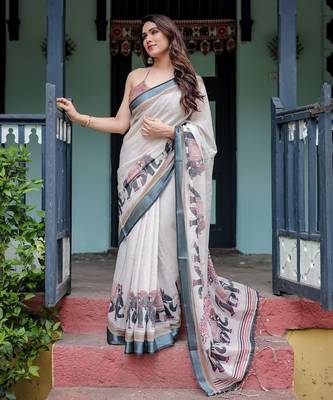 beige  ready to wear saree with  blouse 4