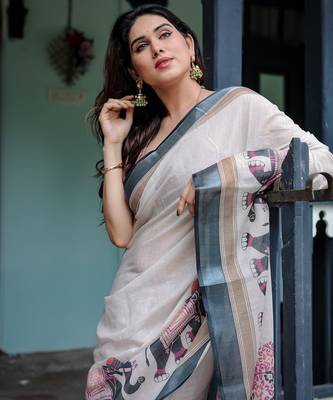 beige  ready to wear saree with  blouse 5