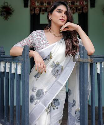 off white  ready to wear saree with  blouse 5