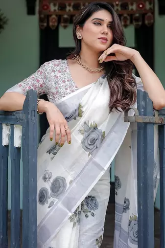off white  ready to wear saree with  blouse