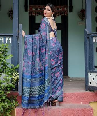 blue  ready to wear saree with  blouse 2