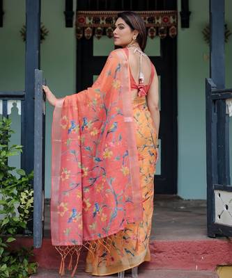 peach  ready to wear saree with  blouse 2