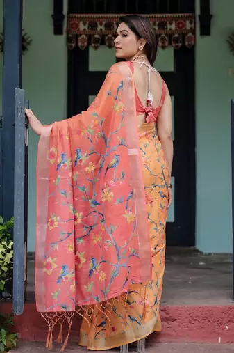 peach  ready to wear saree with  blouse