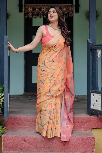 peach  ready to wear saree with  blouse