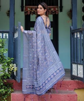 light blue  ready to wear saree with  blouse 2