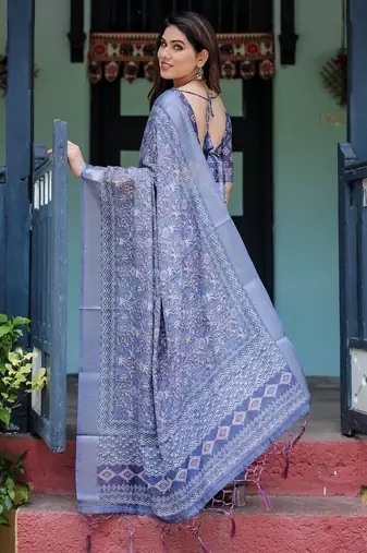 light blue  ready to wear saree with  blouse