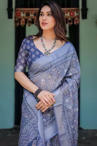 light blue  ready to wear saree with  blouse