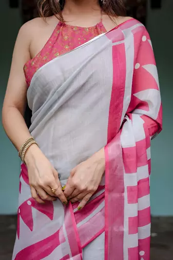 grey  ready to wear saree with  blouse