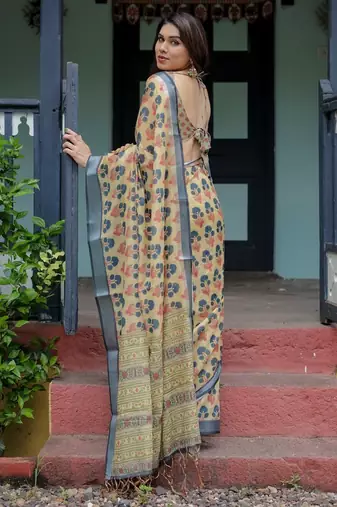 light yellow  ready to wear saree with  blouse