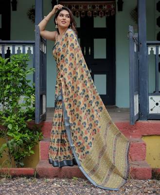 light yellow  ready to wear saree with  blouse 4