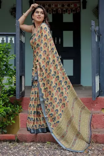 light yellow  ready to wear saree with  blouse