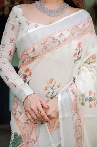 off wite  multi ready to wear saree with  blouse
