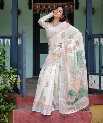 off wite  multi ready to wear saree with  blouse 4