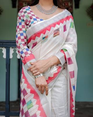 off white  ready to wear saree with  blouse 3