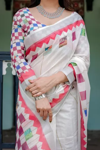 off white  ready to wear saree with  blouse