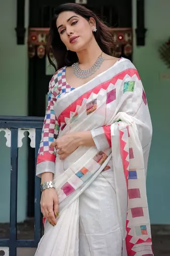 off white  ready to wear saree with  blouse
