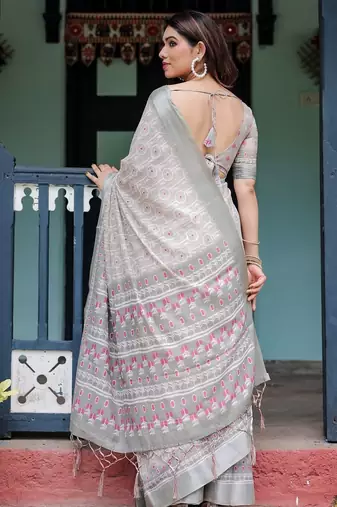 greay  ready to wear saree with  blouse