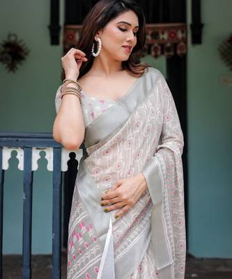 greay  ready to wear saree with  blouse 5