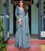 teal blue  ready to wear saree with  blouse