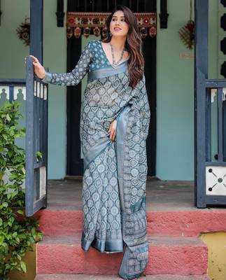 teal blue  ready to wear saree with  blouse 4