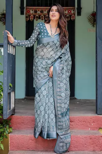 teal blue  ready to wear saree with  blouse