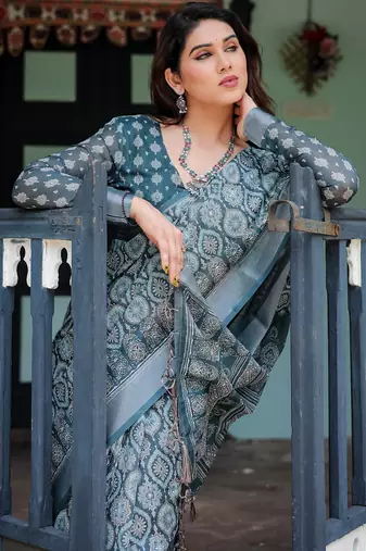 teal blue  ready to wear saree with  blouse