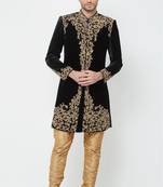 Black hand embroidered velvet sherwani for men