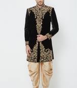 Black hand embroidered velvet sherwani for men