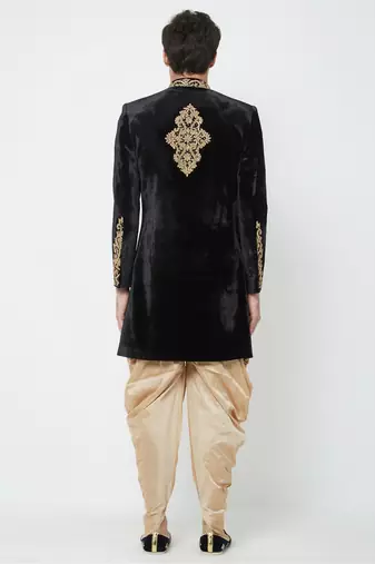 Black hand embroidered velvet sherwani for men