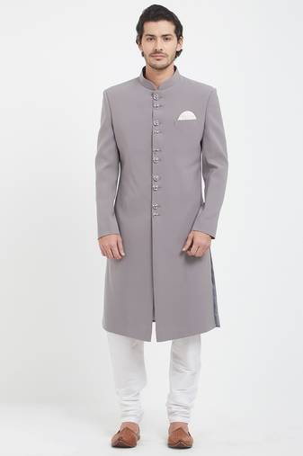 Grey solid imported armani sherwani for men