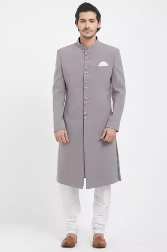 Grey solid imported armani sherwani for men