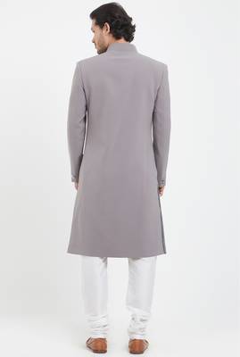Grey solid imported armani sherwani for men 3