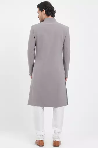 Grey solid imported armani sherwani for men