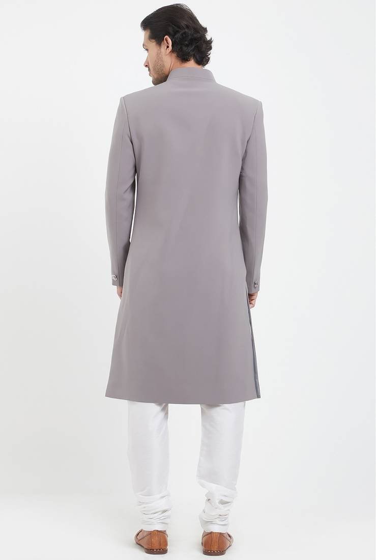 Grey solid imported armani sherwani for men