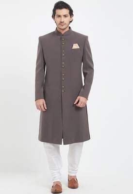 Dark grey solid imported armani sherwani for men 1