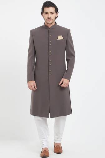 Dark grey solid imported armani sherwani for men