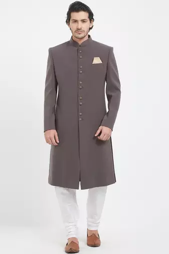 Dark grey solid imported armani sherwani for men