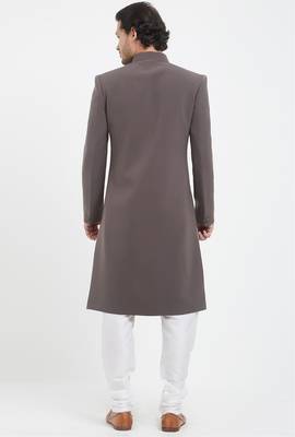 Dark grey solid imported armani sherwani for men 3