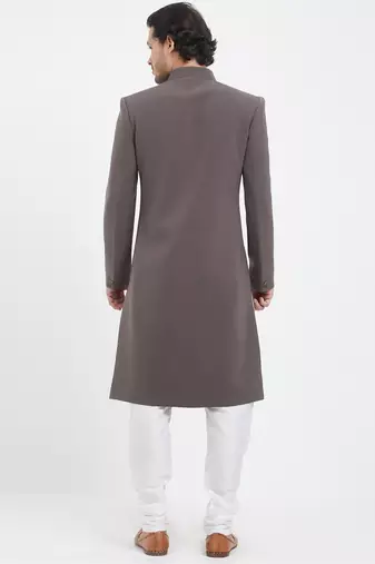 Dark grey solid imported armani sherwani for men