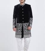 Black hand embroidered velvet sherwani for men