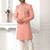 Peach hand embroidered teri rayon sherwani for men