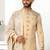 Dark fawn yellow hand embroidered teri rayon sherwani for men