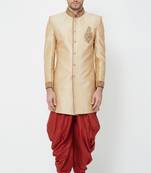 Gold hand embroidered art silk sherwani for men